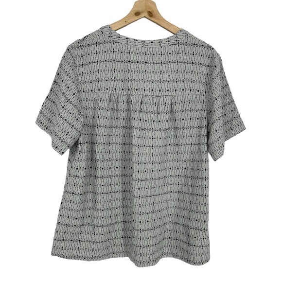 Hudson North Short Sleeve Linen White Gray Print Top - Picture 2 of 7